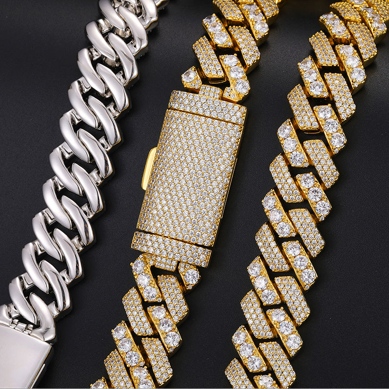 MOISSANITE Prong Cuban Link Chain Real Iced Necklace Hip Hop Pass Diamond  Test