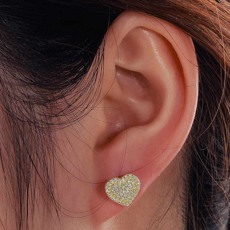 10K White Gold Diamond Heart Earrings Micro Pave Diamond Screw Back Studs  .10ct | eBay