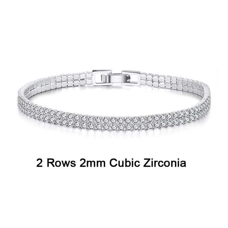 16.5cm(6.5inches) / SB118 4mm Width  925 Sterling Silver   - 2 Rows White Cubic Zirconia Tennis Bracelet