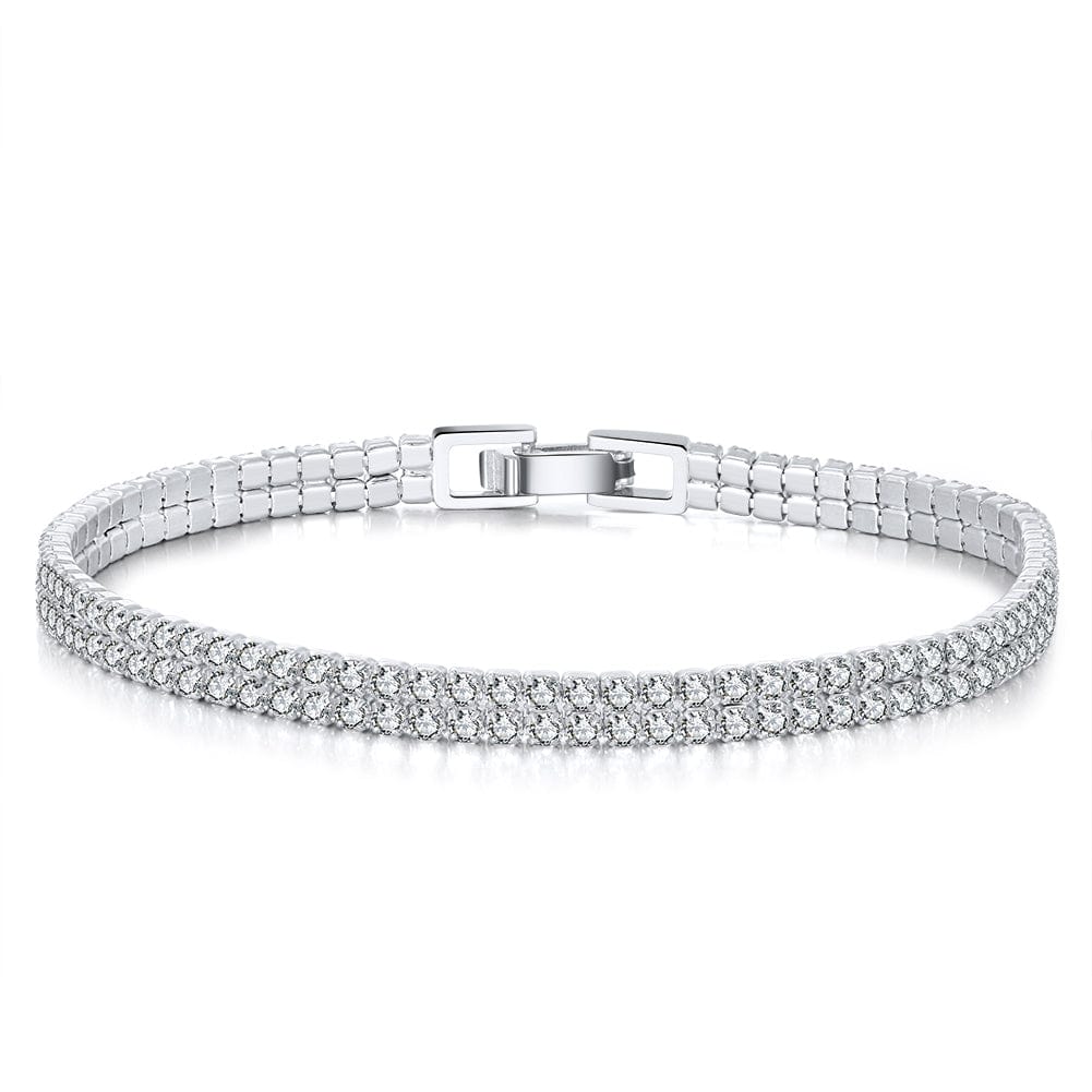 925 Sterling Silver -2 Rows White Cubic Zirconia Tennis Bracelet