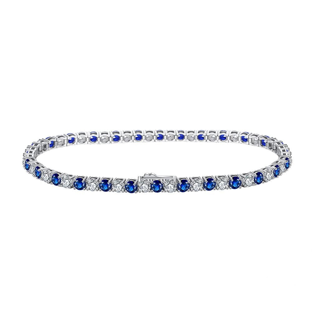 6.5inch(16.5cm) / SB137 3mmCZ SB137 RINNTIN Clear&Sapphire Cubic Zirconia Bracelet for Women Girl Fashional 925 Sterling Silver 3mm CZ Bracelet