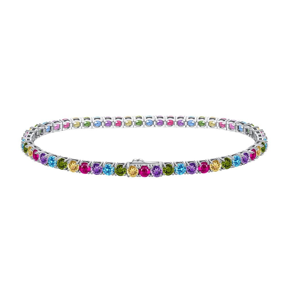 925 Sterling Silver - Round Diamond - Multi Colors Cubic Zirconia Tennis  Bracelet Gift