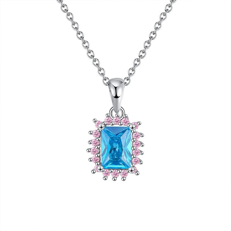 Blue / 18inches Elegant 925 Sterling Silver  Jewelry  - Big Stone Pendant Necklace