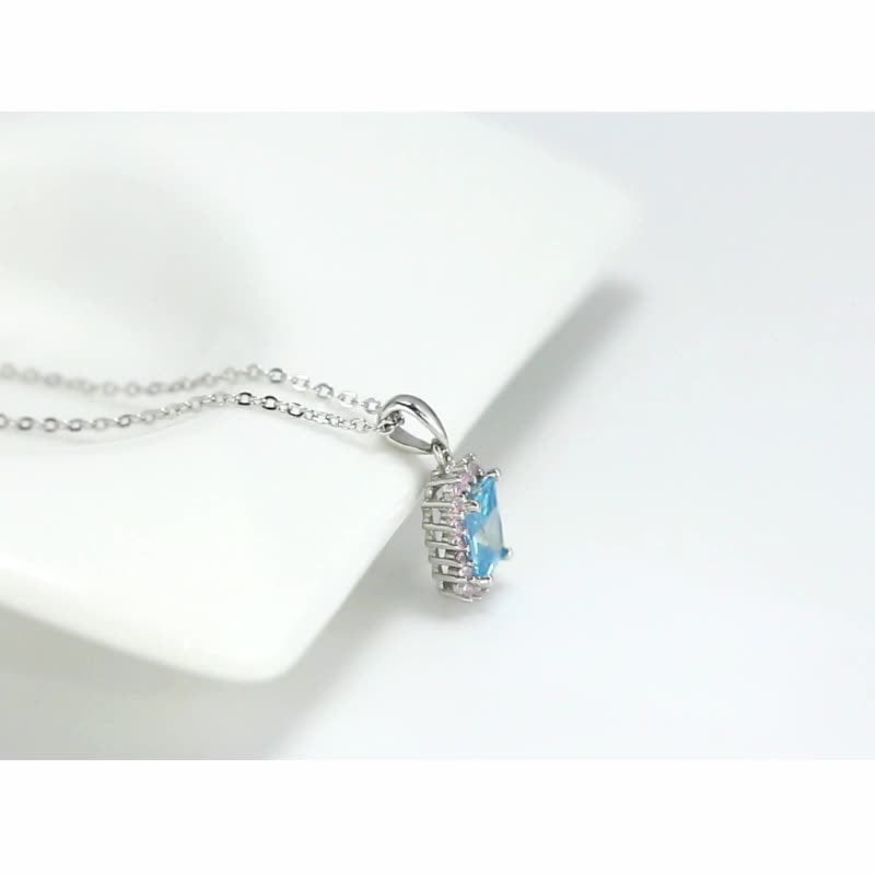 Blue / 18inches Elegant 925 Sterling Silver  Jewelry  - Big Stone Pendant Necklace