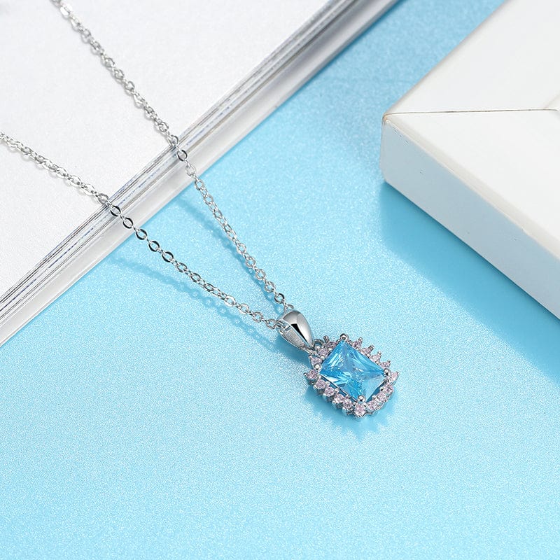 Blue / 18inches Elegant 925 Sterling Silver  Jewelry  - Big Stone Pendant Necklace