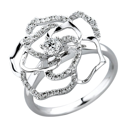 Hyperbole 18K White Gold Diamond Floral Ring For Lady