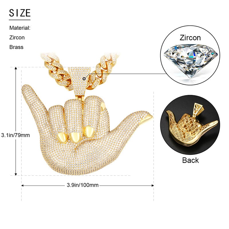 Iced Out Bling Gold Plated Zircon Luxury 666 Gesture Statement Charm Pendant With Tennis Chain