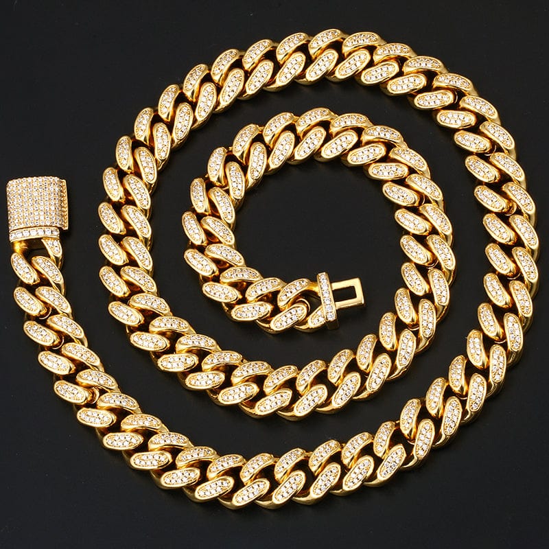 18K Gold Plated Iced Out Cuban good Link Necklace Bracelet SET