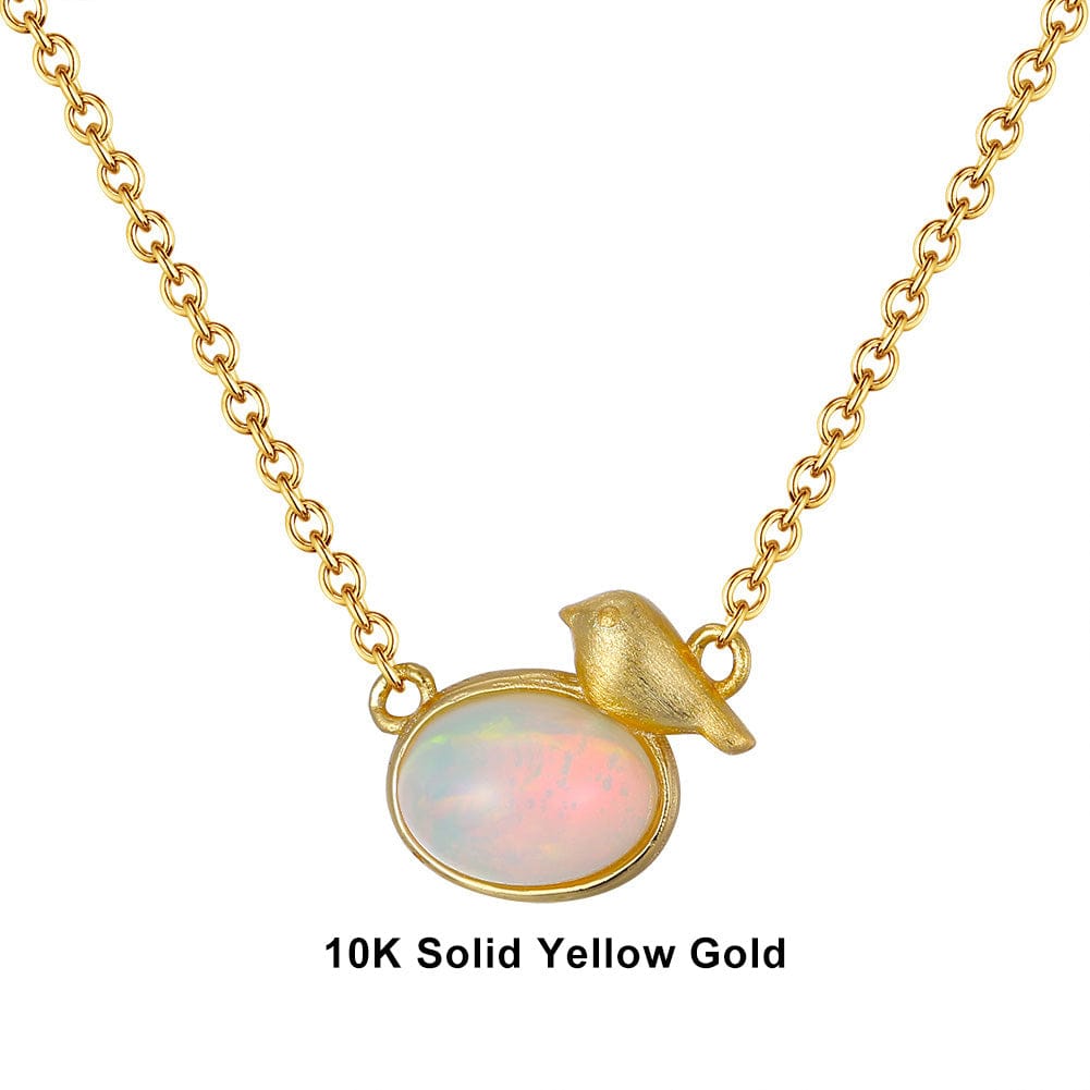 18inches / FN23-G (10K) Natural Opal Gemstone Pendant -  Solid Gold Necklace
