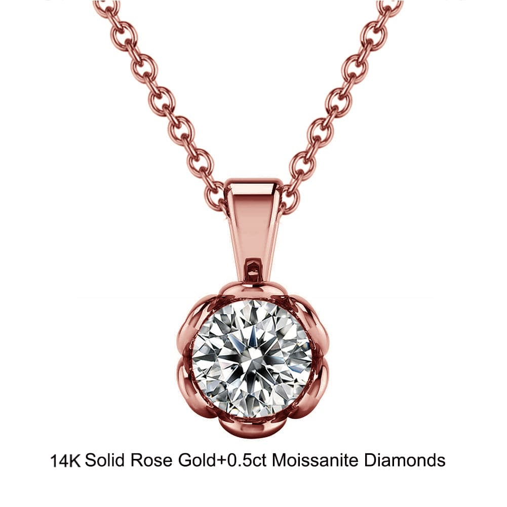 Solid Gold Flower Necklace - 0.5ct Moissanite Diamond Pendant