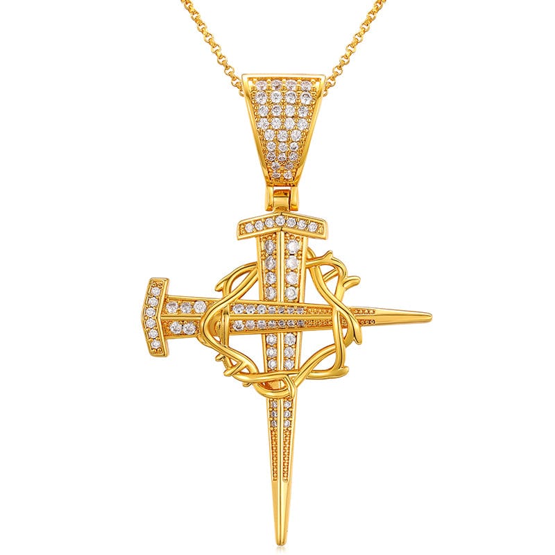 18inches / Gold 18K Gold Plated 925 Sterling Silver -VVS Moisasnite Diamond Cross Pendant Necklace