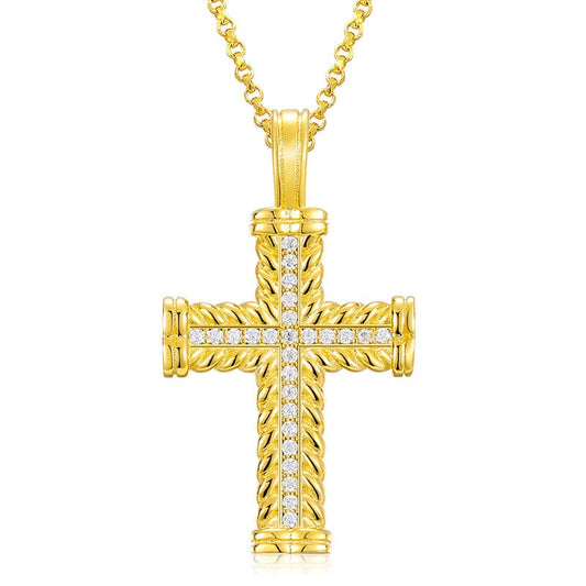 18inches / Gold Luxury 925 Sterling Silver VVS Moissanite Diamond Cross Pendant Necklace