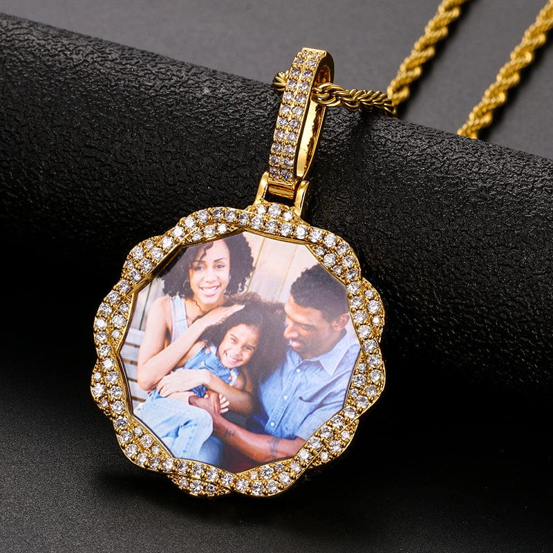 18K Gold Filled Zircon Picture Pendant DIY Custom photo Sublimation Blank Pendant With Chain