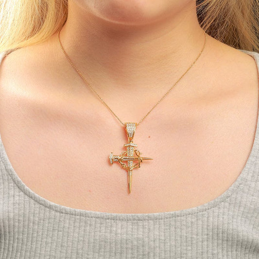 925 Sterling Silver Necklace -18K Gold Plated -VVS Moisasnite Diamond Cross Pendant