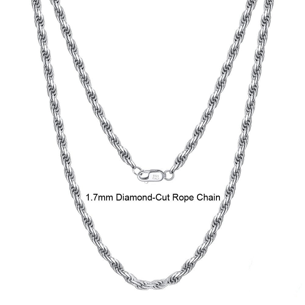 40cm(16inches) / SC29-P-1.7 Elegant Neck Chain - 925 Sterling Silver Necklace - 1.7mm Diamond-Cut Rope