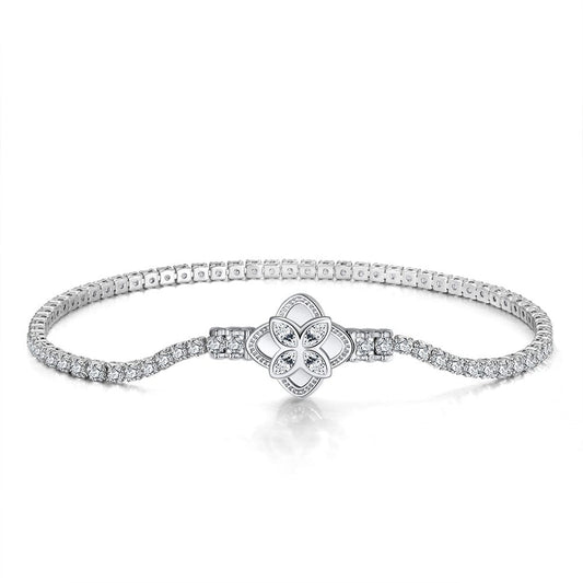 6.5inch(16.5cm) / Clear CZ Clasp 925 Sterling Silver  - CZ Clover Jewelry Diamond Tennis Bracelet