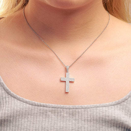 925 Sterling Silver Cross Necklace - VVS Moissanite Diamond Iced Out Pendant