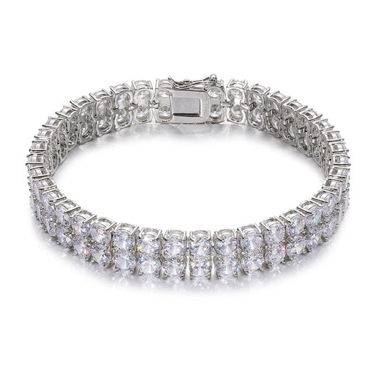 6inches / 6mm-White Gold 2 Row 925 Sterling Silver Lab Grown VVS Moissanite Diamond Tennis Chain Braclet For Men Women