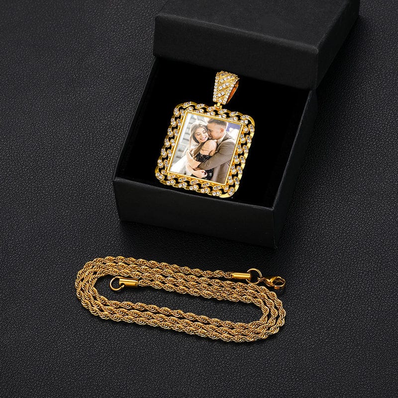 Cuban Link Chain Shape Custom Photo Pendant Necklace Hip Hop Iced Out Picture Pendant