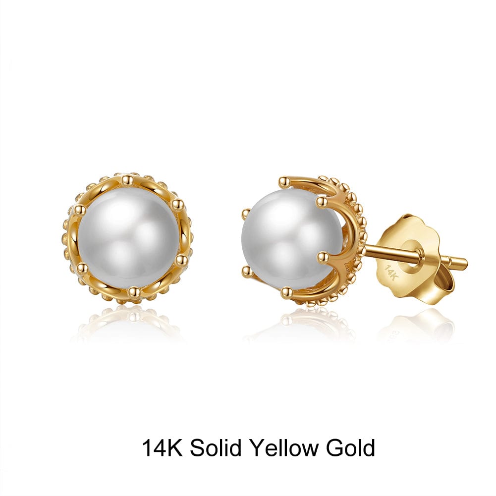 Solid Gold Stud Earrings - Pearl Round Shape Earring for Girls R (18k) by Pearde Design