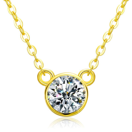 Gold 925 Sterling Silver 6.5mm -  1ct VVS Moissanite Diamond Solitaire Engagement Pendant Necklace