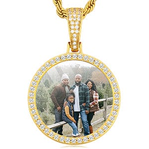 Gold Gold Plated Paved CZ Stone Round Shape Custom Photo Pendant