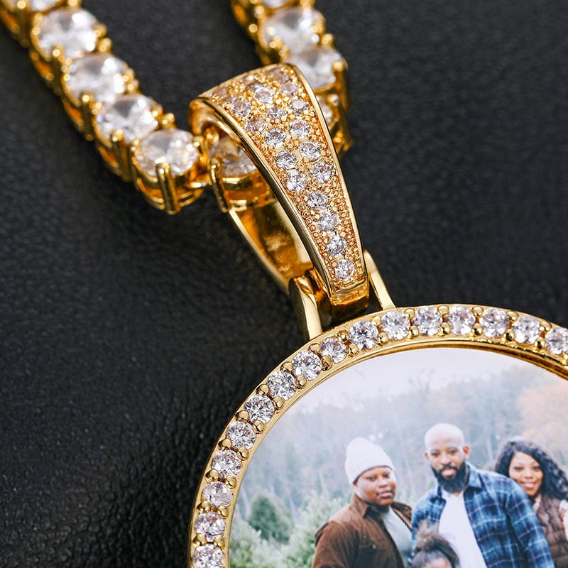 Gold Plated Paved CZ Stone Round Shape Custom Photo Pendant