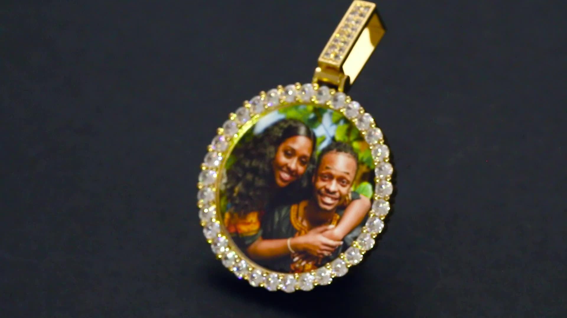 Hip Hop Gold Jewelry 18k Necklace Iced Out Crystals Picture Pendant