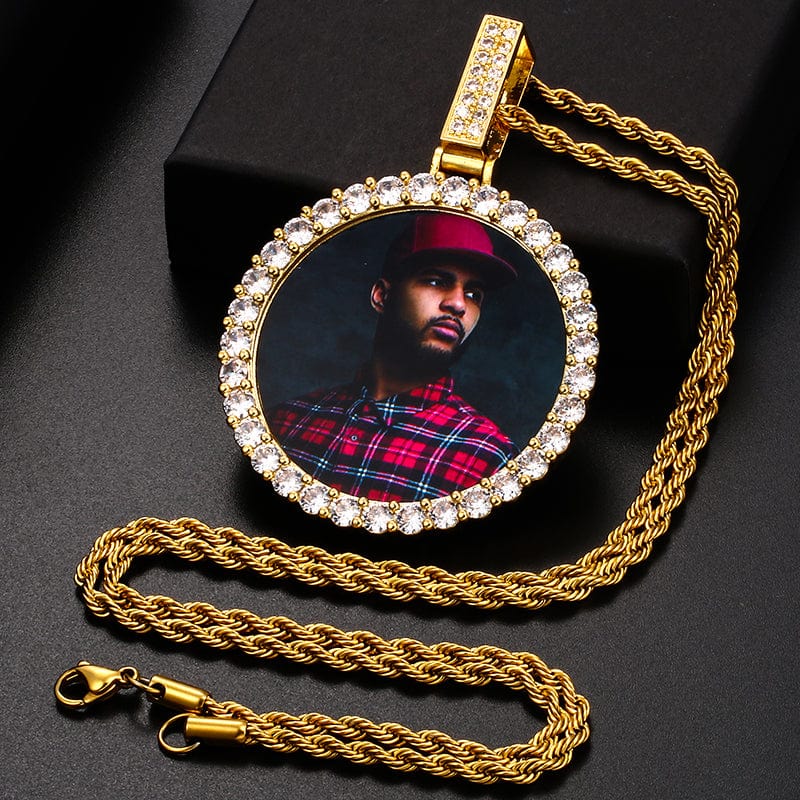 Hip Hop Gold Jewelry 18k Necklace Iced Out Crystals Picture Pendant