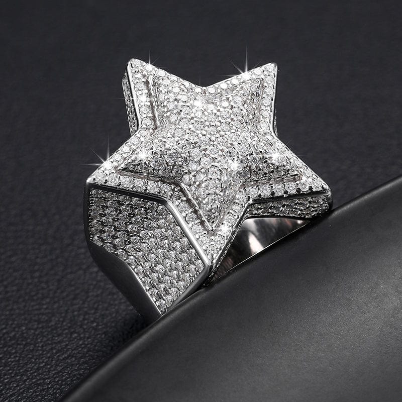 Mens iced out 2025 star ring