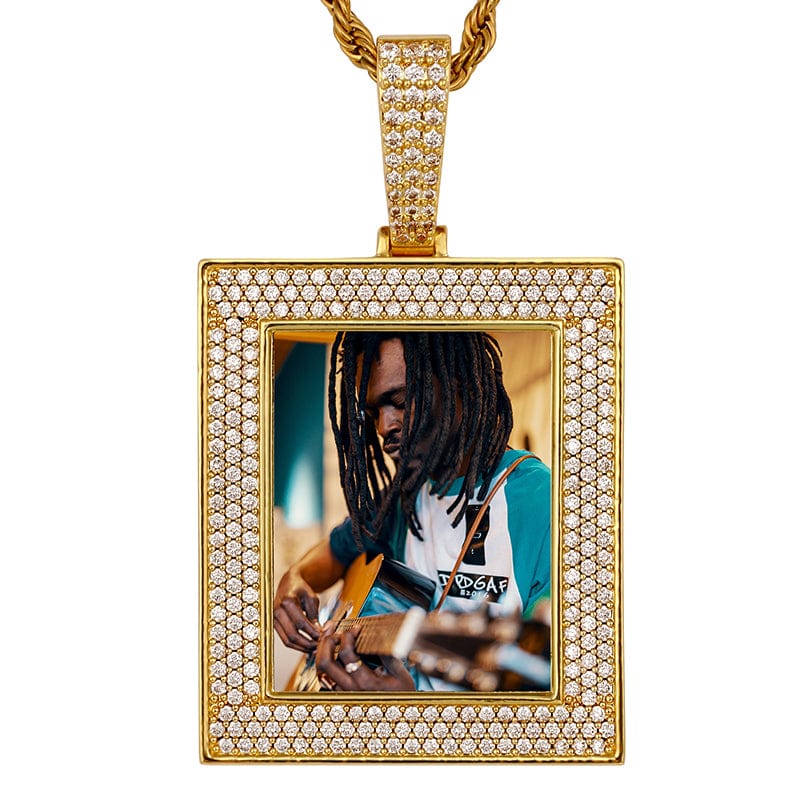 Hip Hop Square Classic Charms Pendant Necklace Custom Name Pendant 18k Gold Plated Men