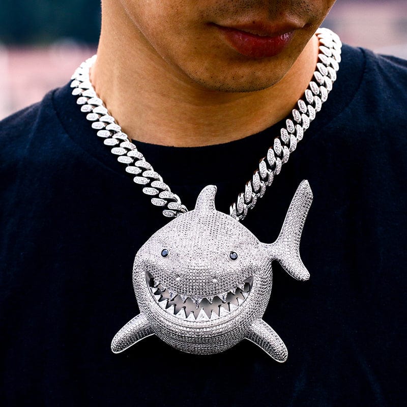 Hop Hop Jewelry Custom Iced Out 18K Gold Plated Full Paved CZ Diamond Shark Pendant Necklace