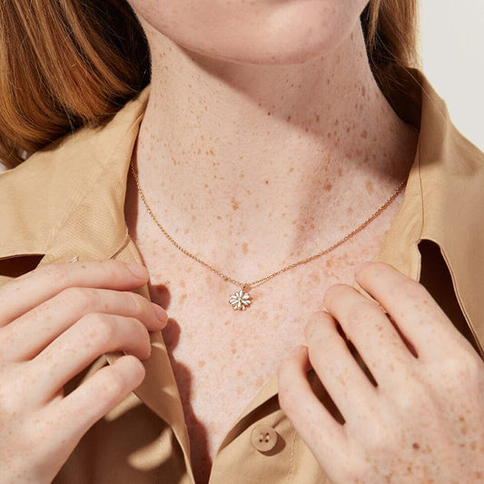 14K Gold Solid Flower  Necklace -  Moissanite Diamond  Pendant
