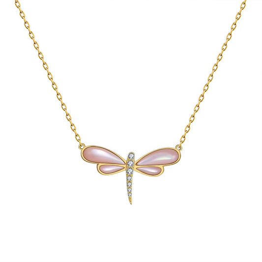 Necklaces Mother of Pearl  Necklace - Moissanite Diamond - Solid Gold Butterfly  Pendant