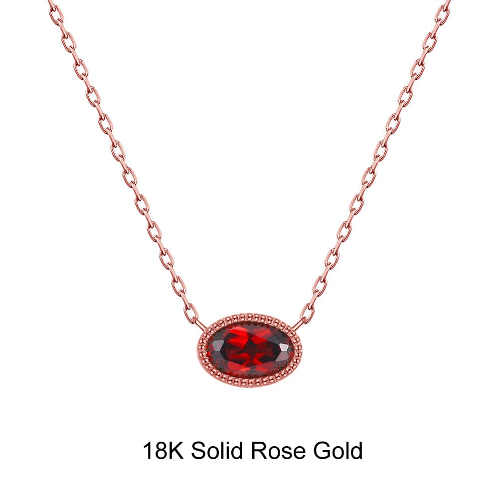 Necklaces R (18K) Minimalist  Solid Gold Necklace Set - Natural Garnet Pendant