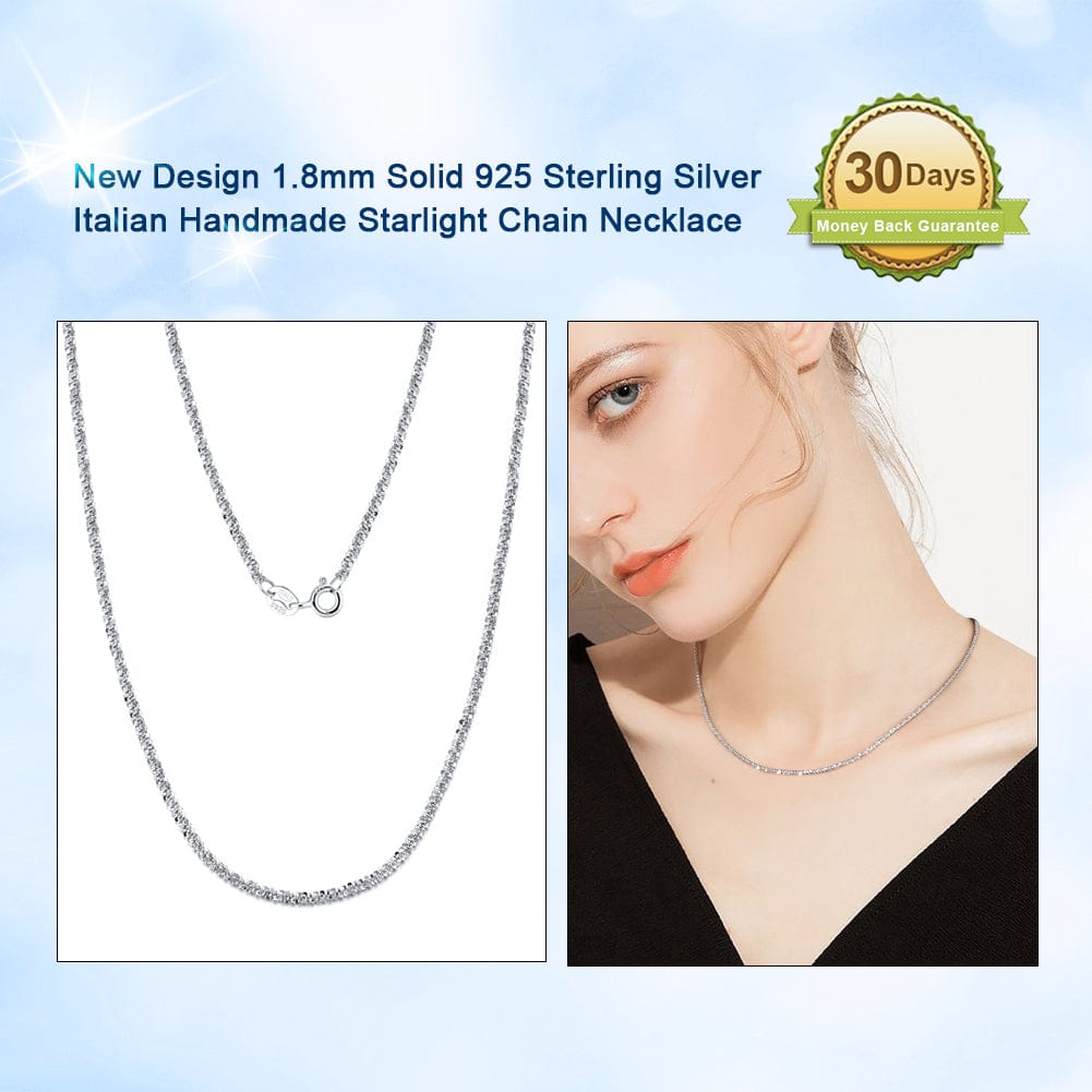 1.8mm Solid Necklace - 925 Sterling Silver Italian Handmade Chain