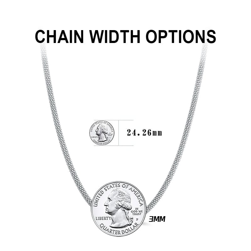 Rhodium  14K Rose Gold  -  Genuine 925 Sterling Silver Necklace - 3mm Mesh Popcorn Chain