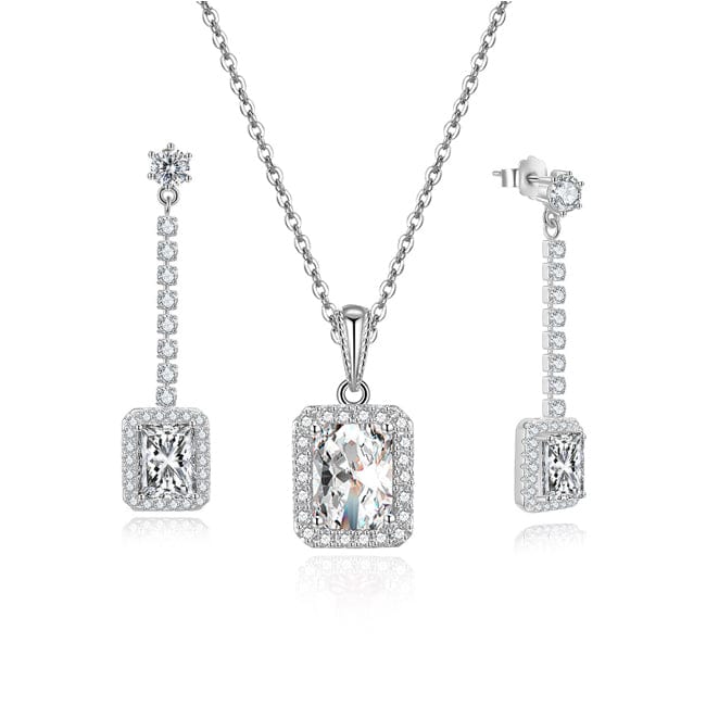 RINNTIN SS7 Real S925 Sterling Silver Wedding Jewelry Set Cubic Zirconia Earrings Necklace Sets