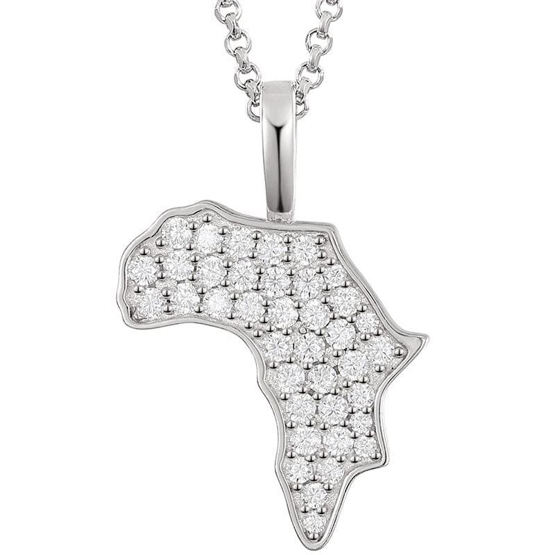 925 Sterling Silver Necklace -Africa Map Gold Plated Pendant - Moissanite  Diamond