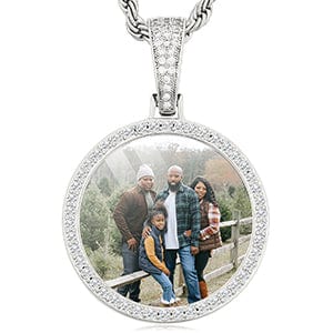 Silver Gold Plated Paved CZ Stone Round Shape Custom Photo Pendant