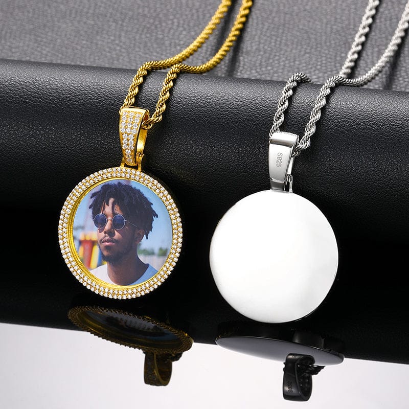 Silver Jewelry Gold Plated Silver 925 Charm Necklace Iced Out Custom CZ Stone Photo Pendant With Cuban Chain