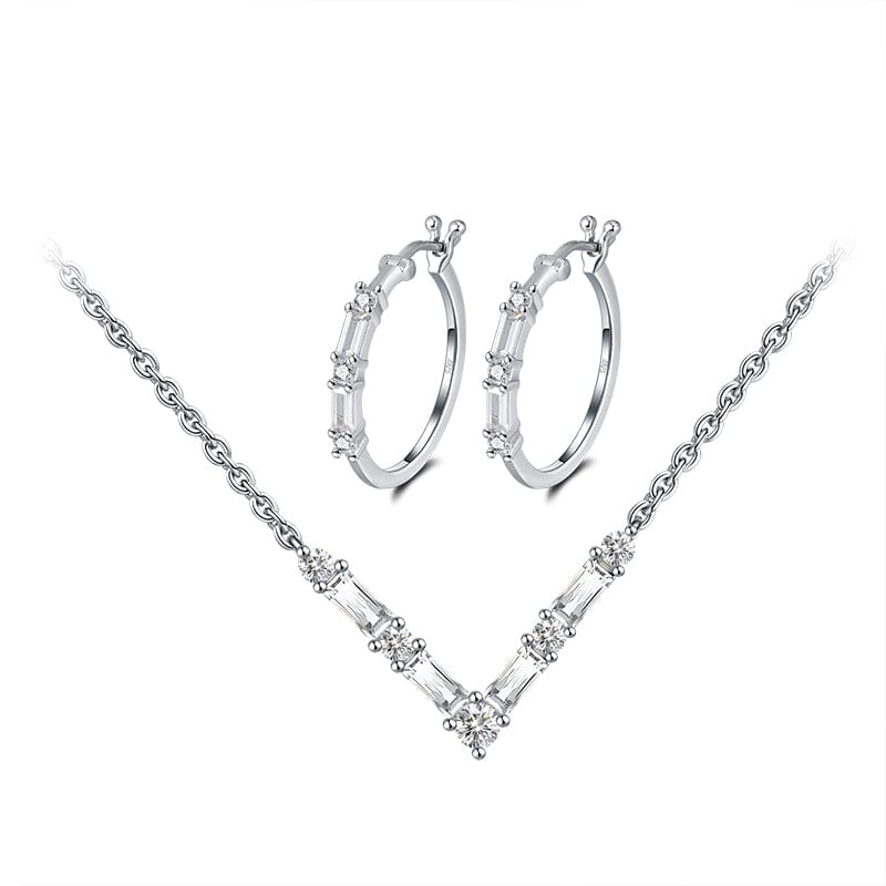 Silver RINNTIN SS55 argento 925 jewelry sterling silver cubic zirconia V necklace jewelry sets for party