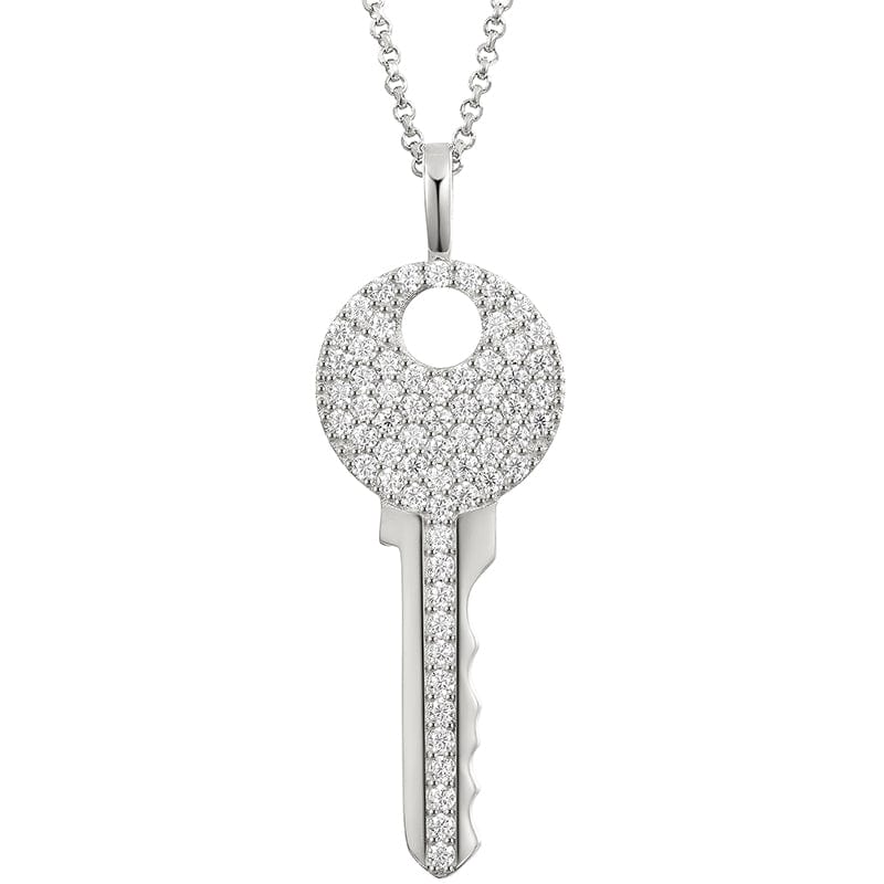 925 sold Sterling Silver genuine diamond key Pendant