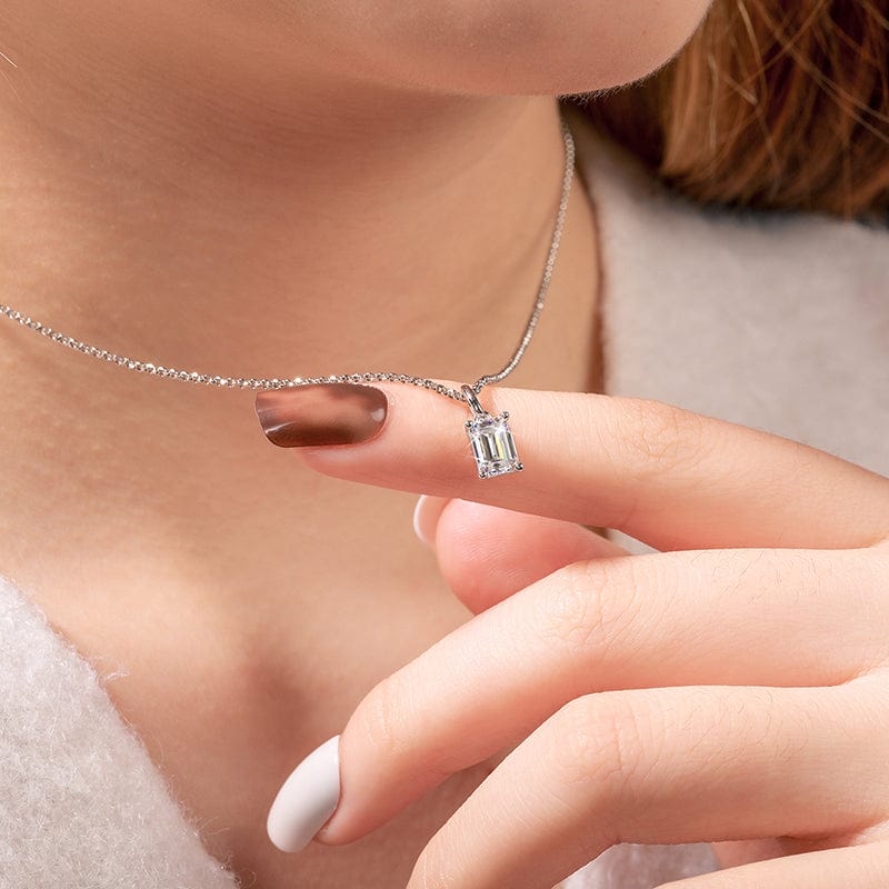 925 Sterling Silver Necklace -1ct Emerald Cut Moissanite Diamond Pendant
