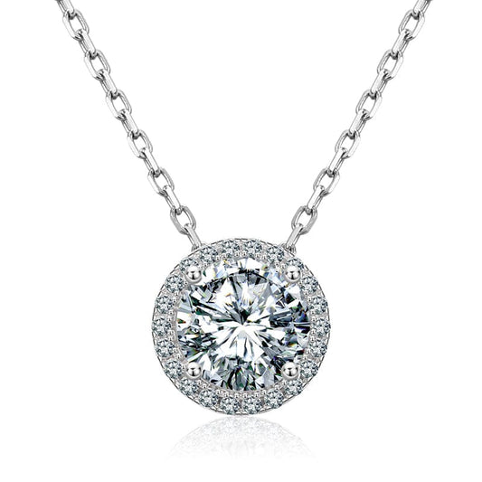 White Gold 925 Sterling Silver 6.5mm - 1 ct VVS Moissanite Diamond Solitaire Pendant Necklace